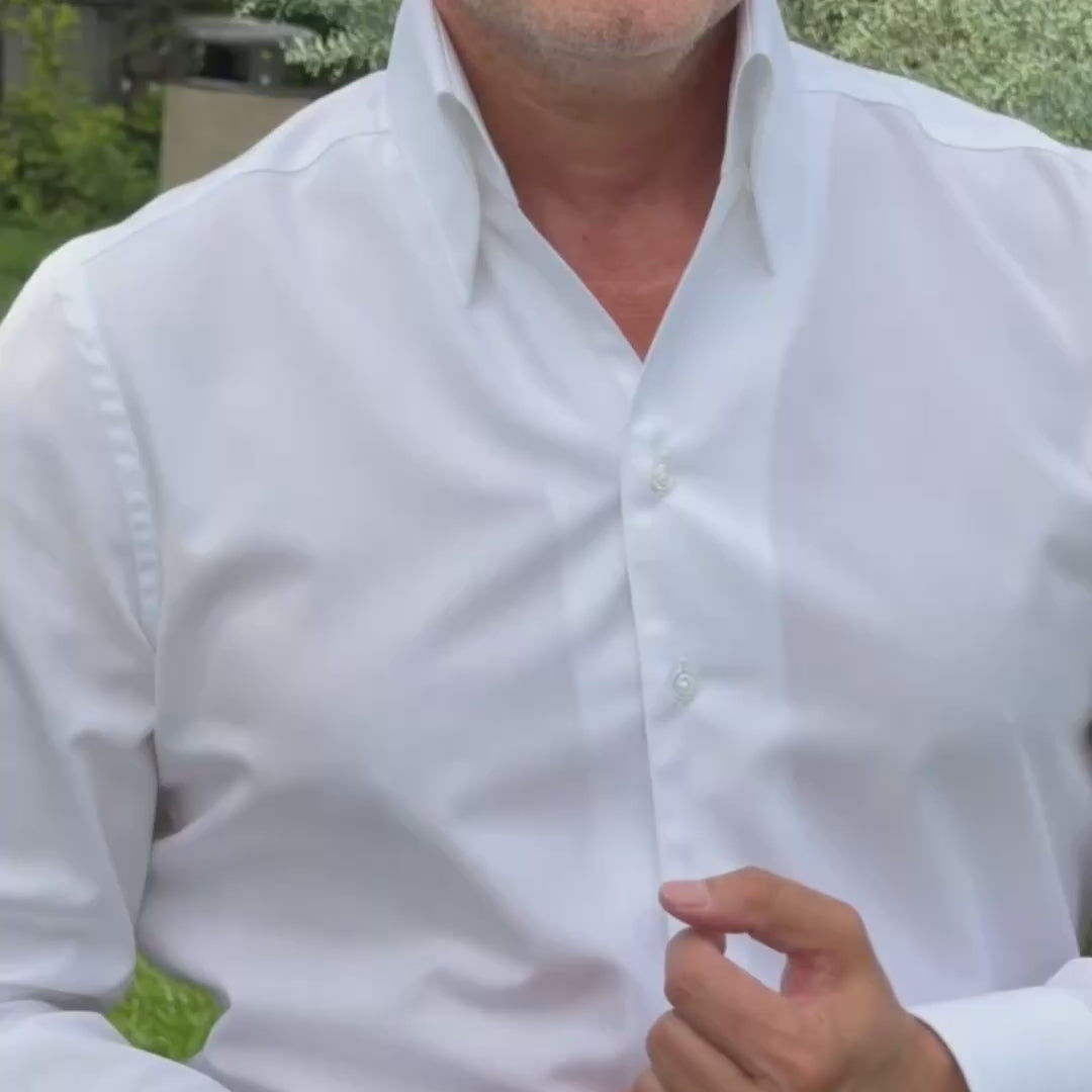 Cămașă Bărbați Albă Casual Guler Foarte Înalt Fără Nasturi Merer