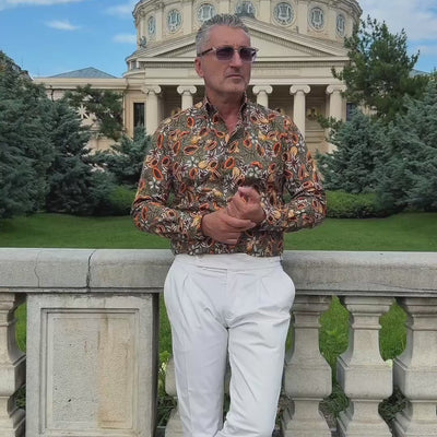 Cămașă bărbați casual imprimeu kaki cu fructe Merer