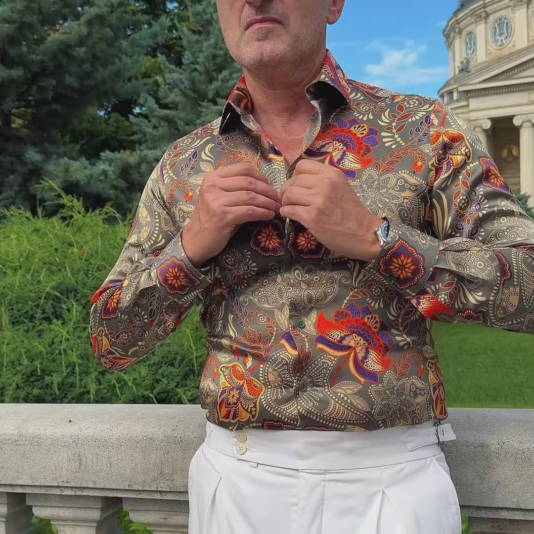 Cămașă bărbați casual imprimeu matase floral Merer