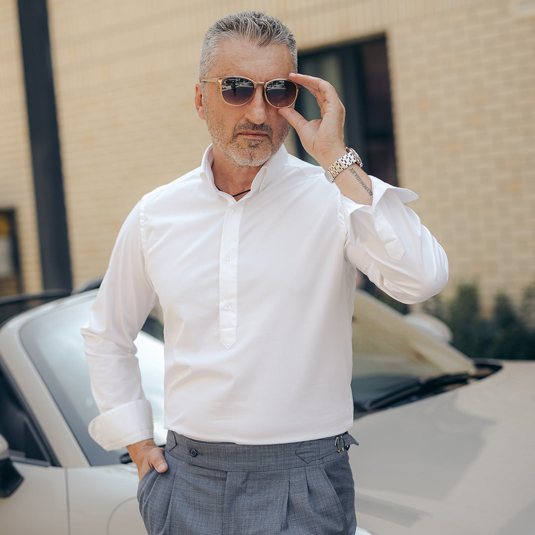 Men's casual white shirt with partial vent Merer