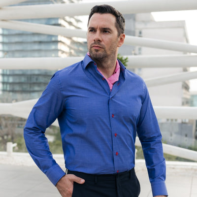 Camasa barbati albastra casual cu nasturi rosii Merer