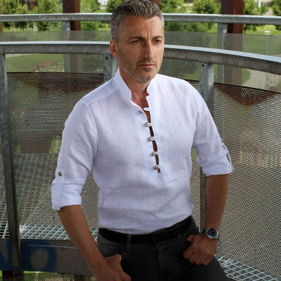 Men's casual white shirt made of IN with partial slit for men with athletic attire Merer