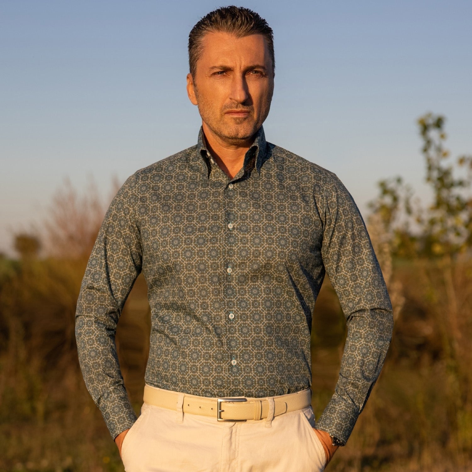 Camasa barbati casual imprimeu model verde - turcoaz Merer