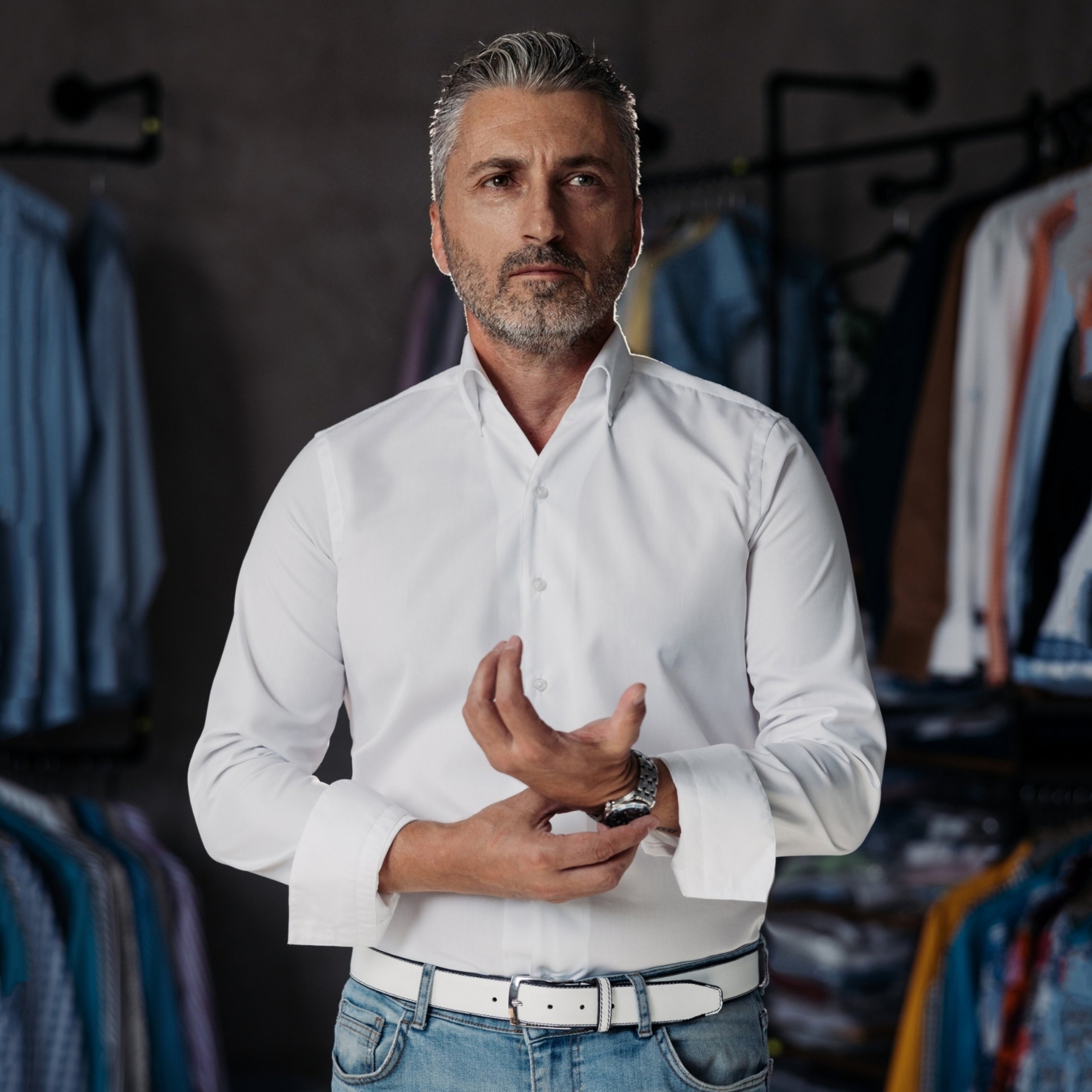 Camasa barbati alba casual guler fara nasturi Merer