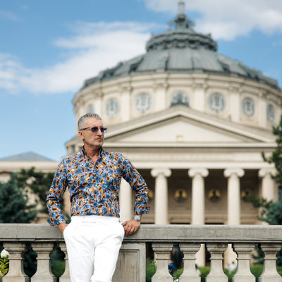 Cămașă bărbați casual imprimeu albastru cu fructe Merer