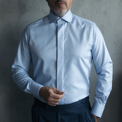 Men's blue business shirt with round collar Merer