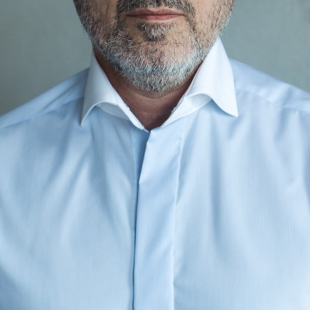 Men's blue business shirt with collar and white cuffs Merer