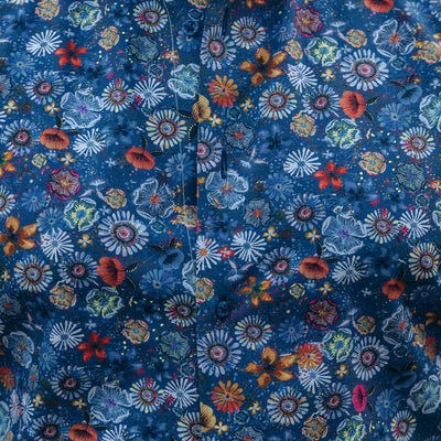 Men's casual blue printed shirt with floral pattern Merer 